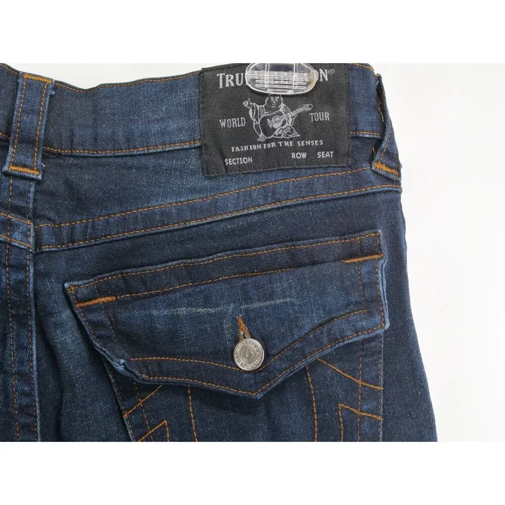True Religion Ricky Relaxed Straight Jeans Mens 33x30 Flap Pocket Dark Wash Blue